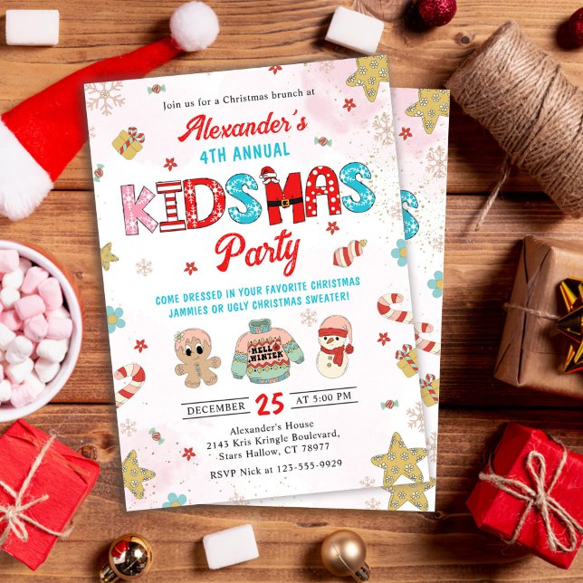 Kidsmas Vinterjulens Födelsedagsfest Inbjudningar (Skapare uppladdad)