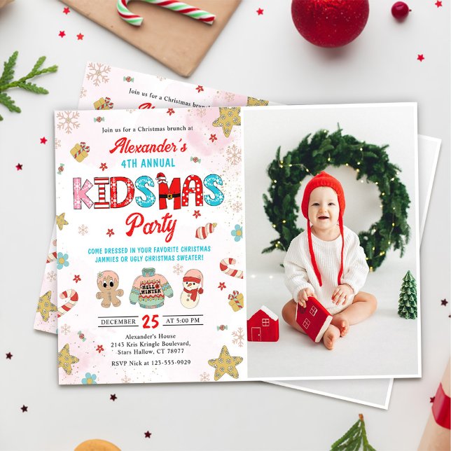 Kidsmas Winter-julets Födelsedagsfest Photo Inbjudningar (Skapare uppladdad)