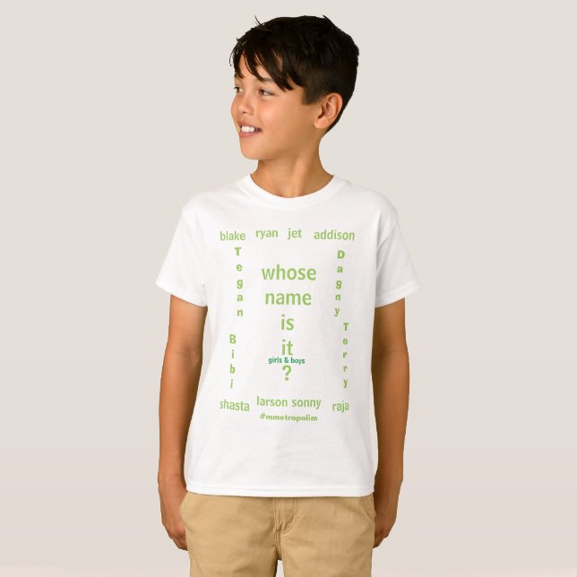 Kids'Unisex T Shirt, vars namn är det? T Shirt (Hel framsida)