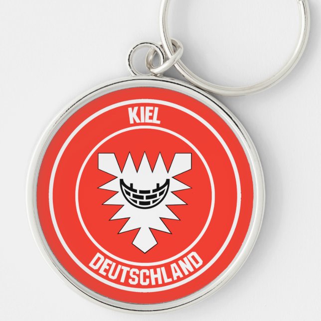 Kiel Round Emblem Rund Silverfärgad Nyckelring (Framsidan)