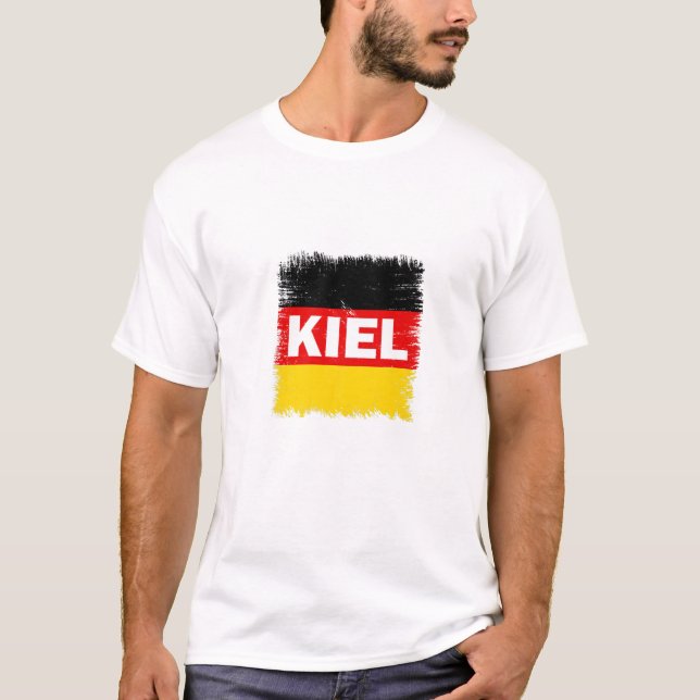 Kiel - Tyskland med tysk Flagga T Shirt (Framsida)