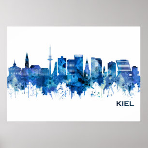 Kiel Tyskland Skyline Blue Poster