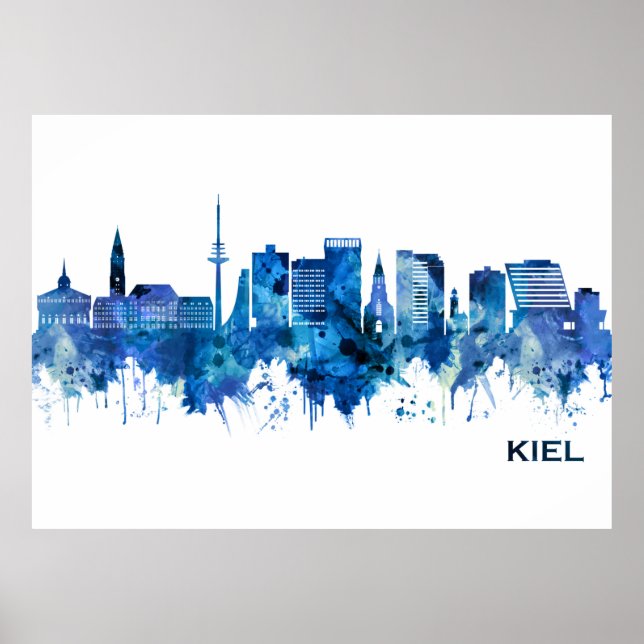 Kiel Tyskland Skyline Blue Poster (Framsidan)
