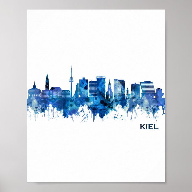 Kiel Tyskland Skyline Blue Poster (Framsidan)