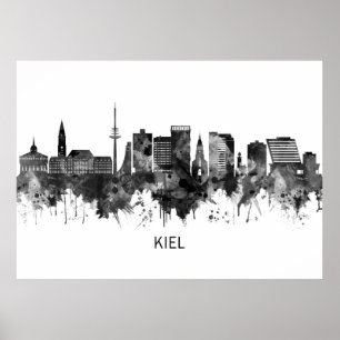 Kiel Tyskland Skyline BW Poster