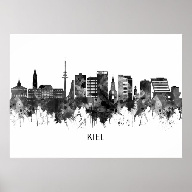 Kiel Tyskland Skyline BW Poster (Framsidan)