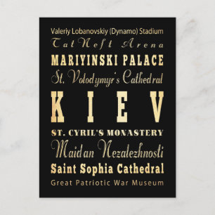 Kiev City of Ukraina Typography Art Vykort