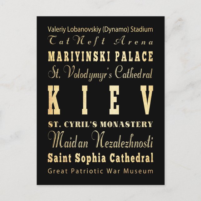 Kiev City of Ukraina Typography Art Vykort (Framsida)