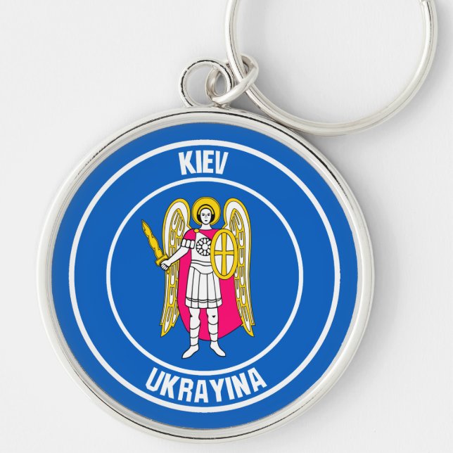 Kiev Round Emblem Rund Silverfärgad Nyckelring (Framsidan)