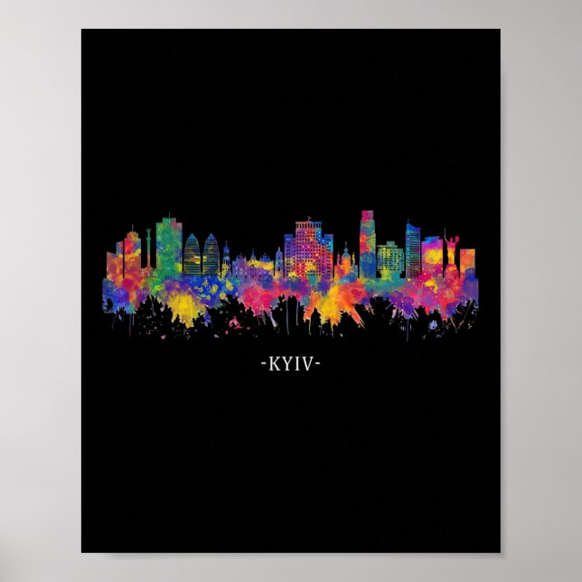 Kiev Ukraina Akvarell Souvenir Himmel Linje  Poster (Framsidan)
