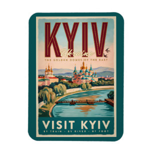 Kiev Ukraina Siluett Illustration Resa Konst Retro Magnet