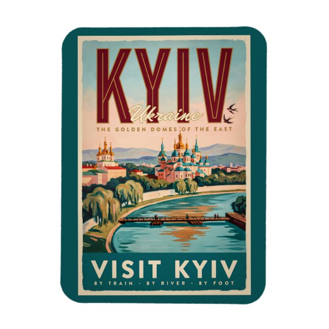 Kiev Ukraina Siluett Illustration Resa Konst Retro Magnet (Vertikal)