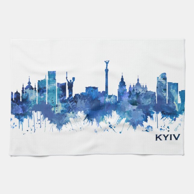 Kiev Ukraina Skyline Blue Kökshandduk (Horisontell)