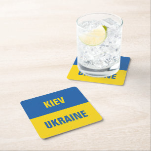 Kiev Ukrainas nationella flagga, pappra dryckeskos Underlägg Papper Kvadrat