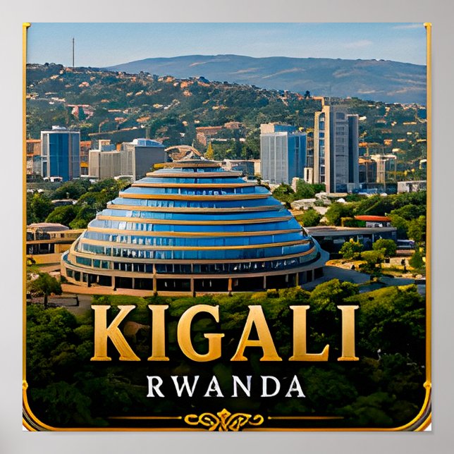 Kigali Gröna kullar och modern rwandisk stadssilue Poster (Framsidan)