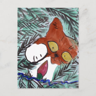 Kiiten fascineras av julgranljus helg vykort