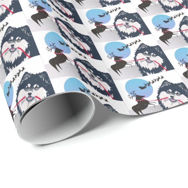 KIITOS SANTA- Finsk Lapphund presentförpackning Presentpapper (Rullad Hörn)