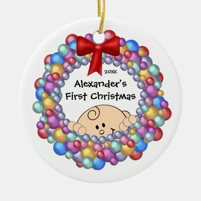 Kika babybaby den första prydnaden för jul julgransprydnad keramik (Framsidan)