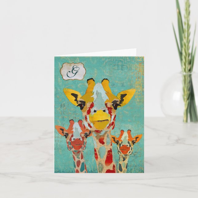 Kika Monogram Notecard för giraff tre Anteckningskort (Framsida)