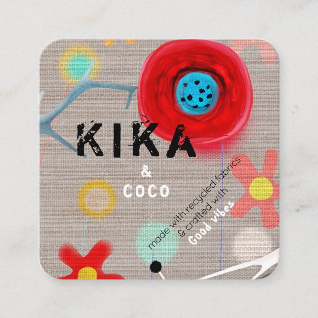 Kika och Coco bra vibbar Fyrkantigt Visitkort (Framsida)
