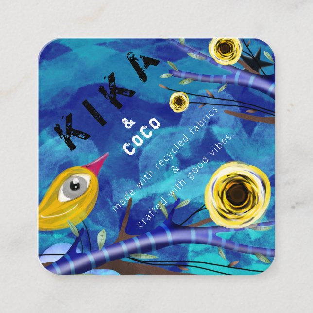 Kika och Coco bra vibrationer himmelsblå 2020 Fyrkantigt Visitkort (Framsida)