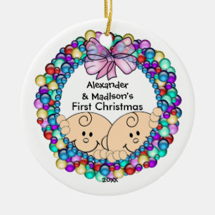 Kika twillingarbaby den första prydnaden för jul julgransprydnad keramik