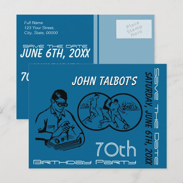 Kikarfotboll 70-årsfirande Spara datumet Meddelande Vykort (Fram/baksida)