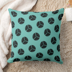 Kiku Chrysanthemum Mon Black Teal Oriental Art Kudde