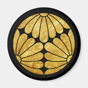 Kiku Chrysanthemum Mon faux guld på svart Magnet