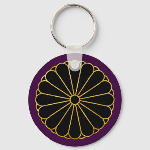 Kiku Chrysanthemum Mon in faux guld on lila Nyckelring