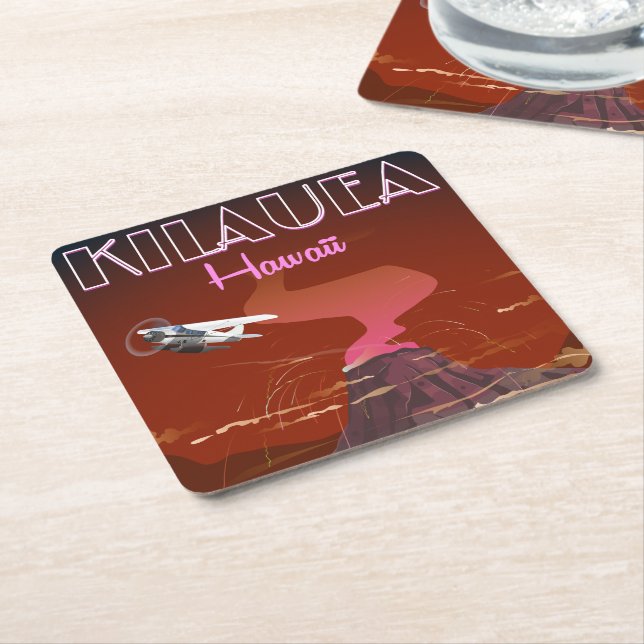 Kilauea Hawaii-affisch för flygresor Underlägg Papper Kvadrat (Vinklad)
