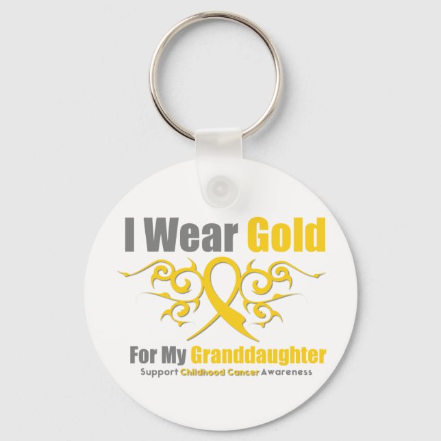 KILDHOOD CANCER Guld Tribal Ribbon Granddotter Nyckelring (Framsida)
