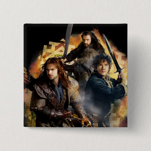 Kili, BILBO BAGGINS™ och THORIN OAKENSHIELD™ Art Knapp (Framsida)
