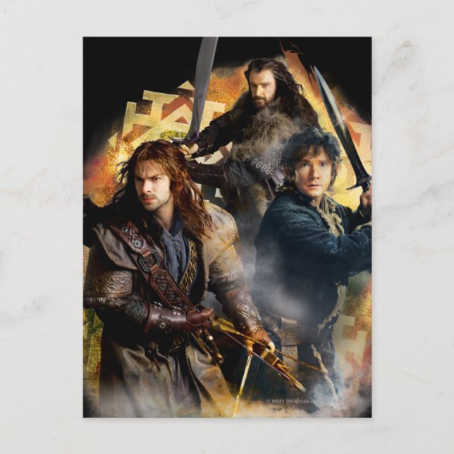 Kili, BILBO BAGGINS™ och THORIN OAKENSHIELD™ Art Vykort (Framsida)