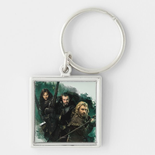 Kili, THORIN OAKENSHIELD™ och Fili Graphic Fyrkantig Silverfärgad Nyckelring (Framsidan)