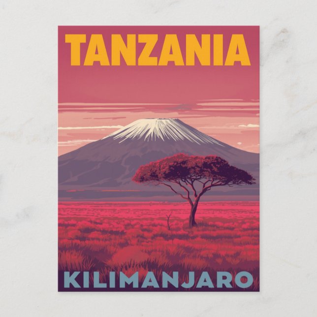 Kilimanjaro Tanzania Retro Travel Vykort (Framsida)