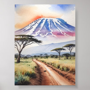 Kilimanjaro Tanzania Watercolor Art Poster