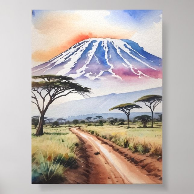 Kilimanjaro Tanzania Watercolor Art Poster (Framsidan)