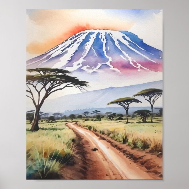 Kilimanjaro Tanzania Watercolor Poster (Framsidan)