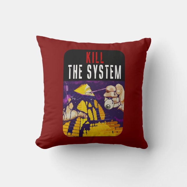 Kill the System Anti-Establishment Pyramid Eye Art Kudde (Framsida)