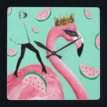 Killade rosor & konst för pop för krickaFlamingo Fyrkantig Klocka<br><div class="desc">Ett nytt ljust glatt flamingotryck som är designat i Edinburgh,  UK.</div>