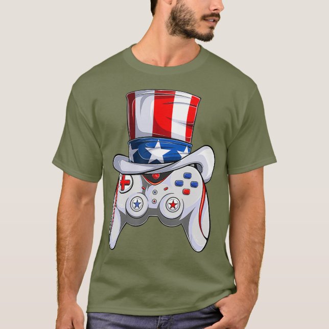 Killar 4:e juli Video Game American Flagga farbror T Shirt (Framsida)