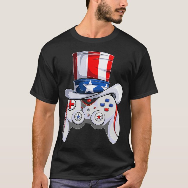 Killar 4:e juli Video Game American Flagga Sa T Shirt (Framsida)