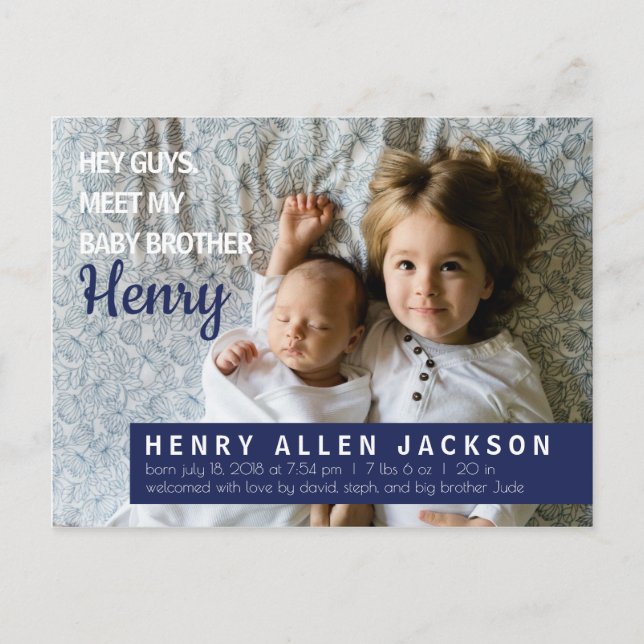 Killar Birth Announcement Big Brother Sister Inbjudan Vykort (Framsida)