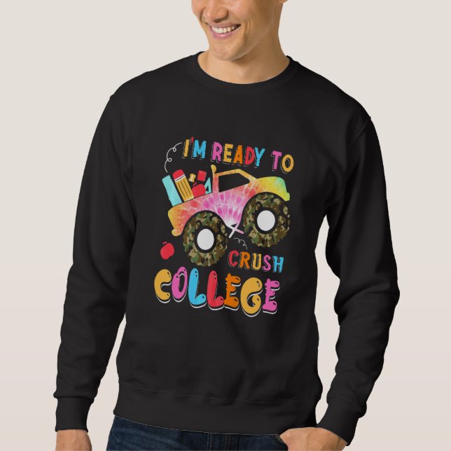 Killar jag är redo att krossa college monster truc lång ärmad tröja (Framsida)