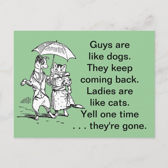 Killar som Hundar - Katter som Dam Humor Vykort (Framsida)