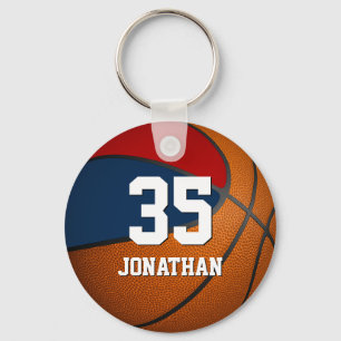 Killbasketboll w red and blue team färg nyckelring