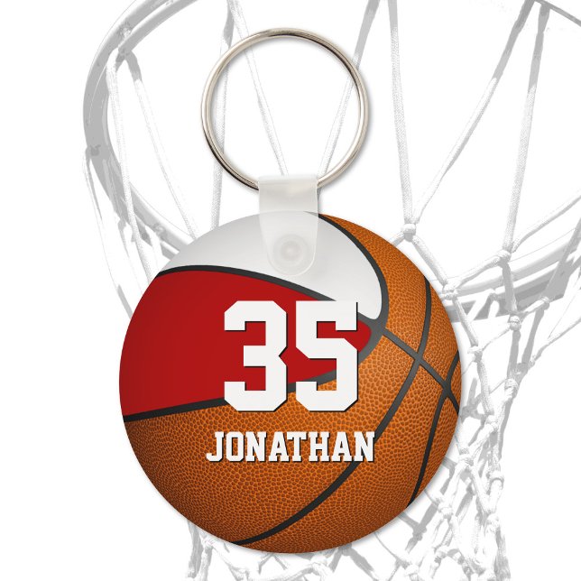 Killbasketboll w red and white team färg nyckelring (Skapare uppladdad)