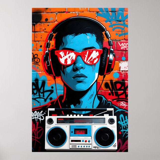 Kille med röda solglasögon Pop Art Poster (Framsidan)