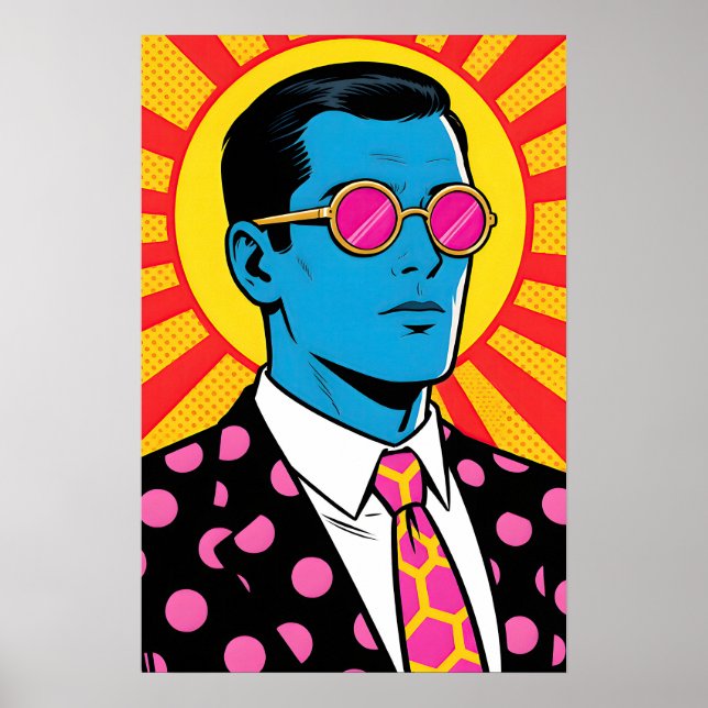 Kille med rosa solglasögon Pop Art Poster (Framsidan)